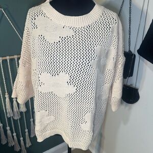 💕 Haptics Cream Open Knit Boho Sweater Oversized Boxy Medium